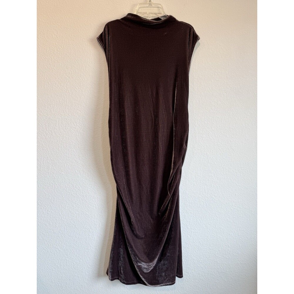 A New Day Women's Brown High Neck Velvet Maxi Dress Ruched Sides Cap Sleeve XL